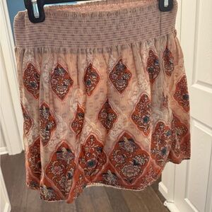 Orange and Red Smocked Bubble Mini Skirt